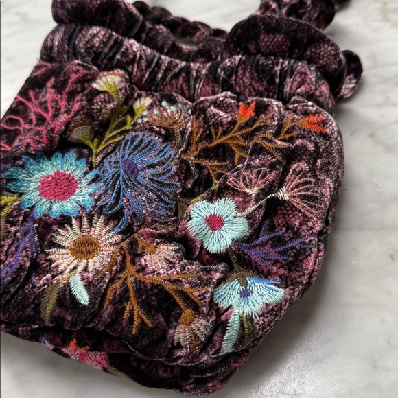 Johnny Was NWT Ulla Velvet Maroon Leopard Flo Embroidered Crossbody Pouch Bag - Picture 4 of 14